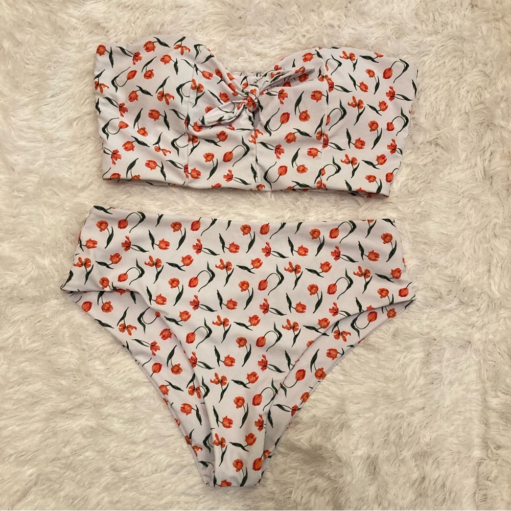Zaful red and white floral bikini set NWOT